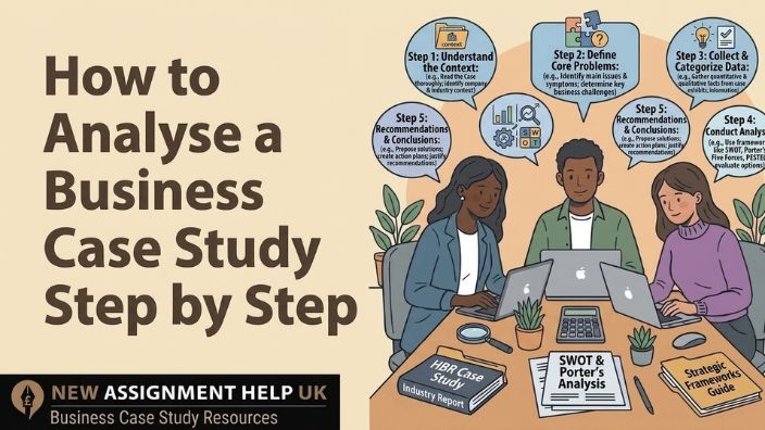 Step-by-step business case study analysis workflow diagram